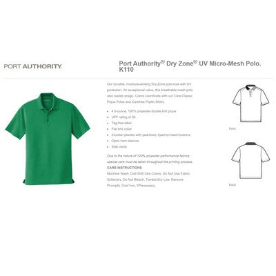 Port Authority® Dry Zone® UV Micro-Mesh Polo Decorated Full Color DTF